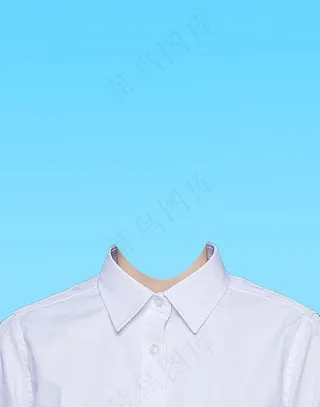女生证件照蓝色背景白色衬衣图片