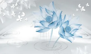 立体空间蓝色荷花蝴蝶背景墙图片