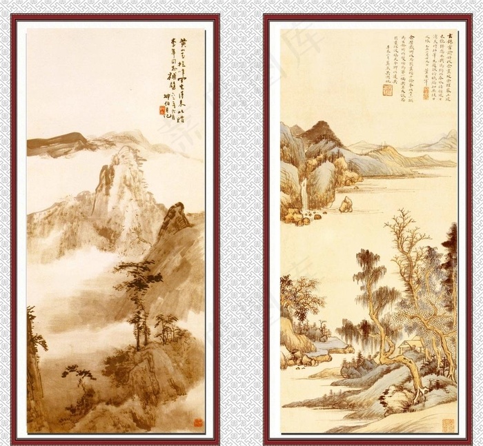 山水画图片psd模版下载