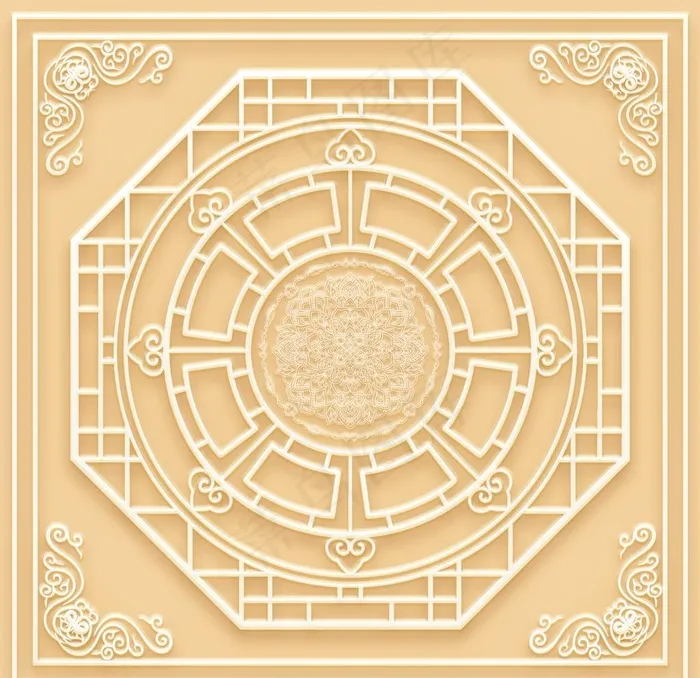 吊顶天花玉雕八边形图腾图片psd模版下载