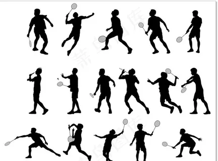 矢量打羽毛球剪影图片