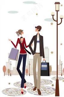 购物卡通人物  生活场景图片