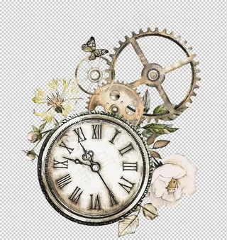 手表机械花朵复古合成海报素材图片