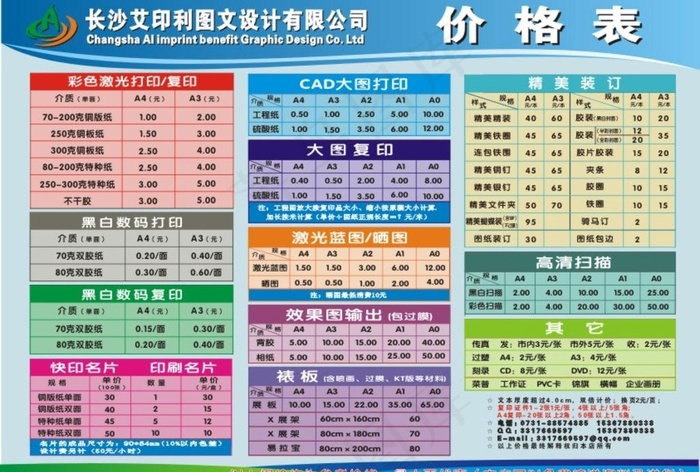 图文快印店价目表价格表图片cdr矢量模版下载