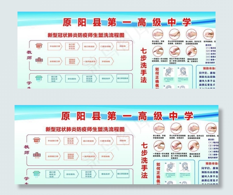 学校防疫七步洗手法图片(9055X4331(DPI:100))psd模版下载