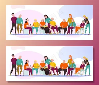 聚会人物手绘矢量图图片