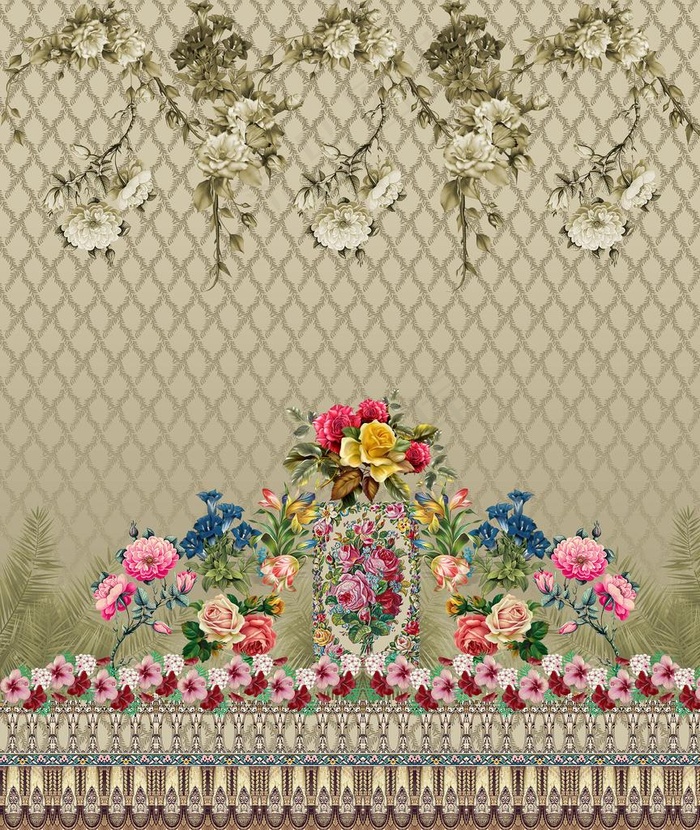 方巾 丝巾 女装图案 数码印花图片