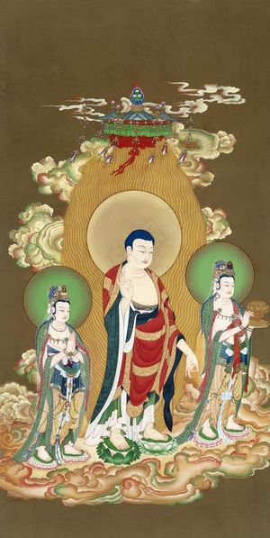 高清西方三圣阿弥陀佛图片