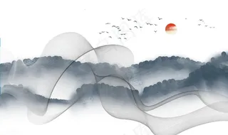 新中式创意山水玄关屏风电视背景图片