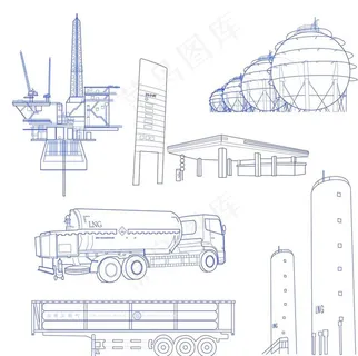 石油 天然气 线稿 钻井平台图片