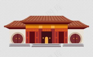 手绘古建筑图片