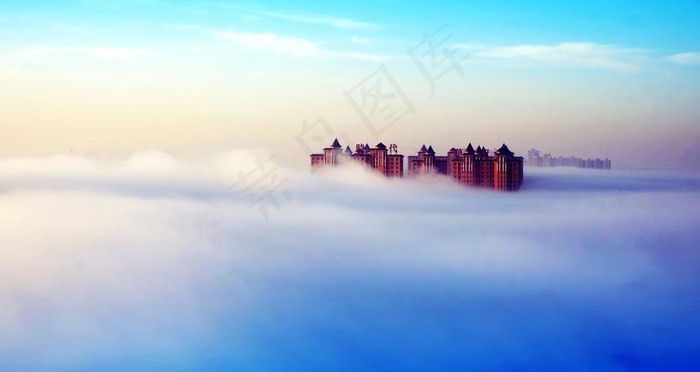 风景 天空 雾 建筑 海市蜃楼图片