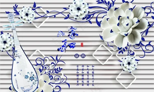 青花瓷3D影视墙图片 青花瓷3D影视墙图片