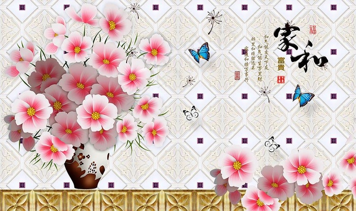 家和富贵浮雕梅花背景墙图片