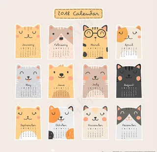 可爱创意小猫日历挂历模板图片