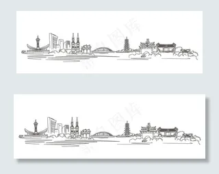 浙江宁波城市线稿图图片