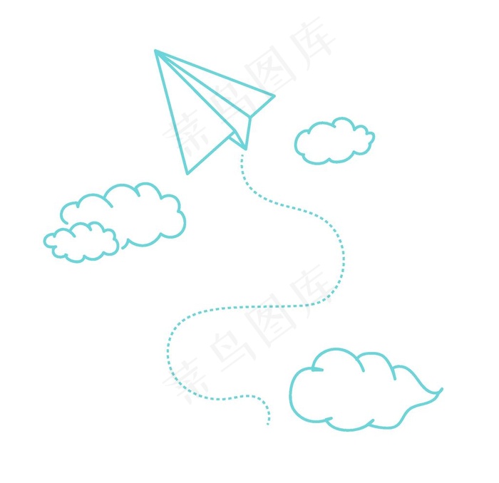 蓝色线条矢量纸飞机免抠PNG图片