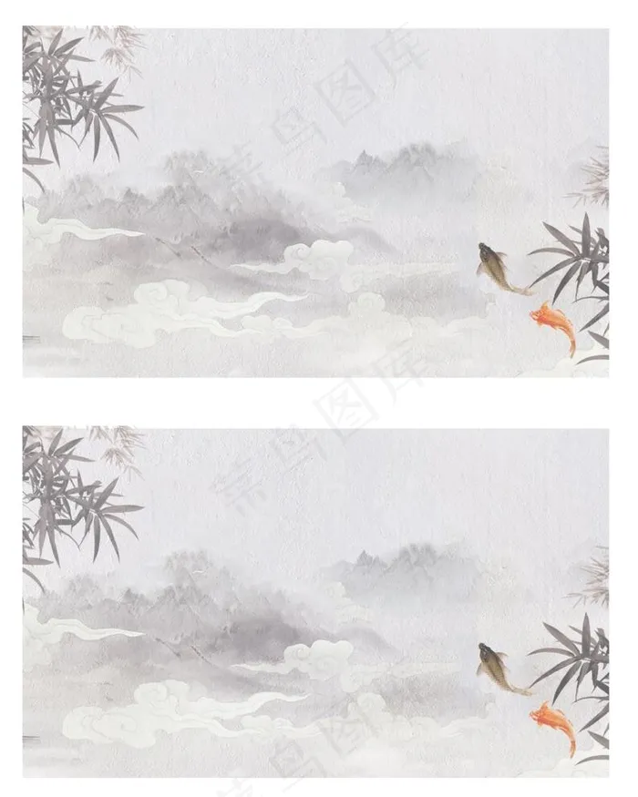 水墨  金鱼 荷花 名片图片(2392X3084(DPI:150))psd模版下载