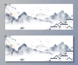 江南水墨山水画图片