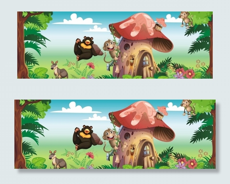 卡通动物森林背景手绘矢量图图片