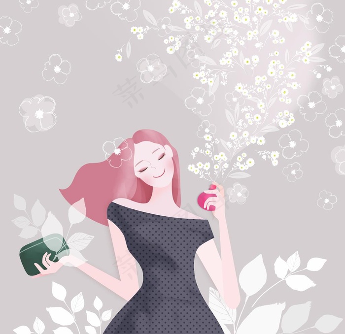 人物小清新女子插画图片(4193X4193(DPI:300))psd模版下载