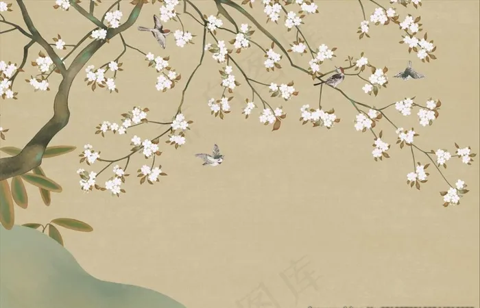 中式花鸟背景墙图片