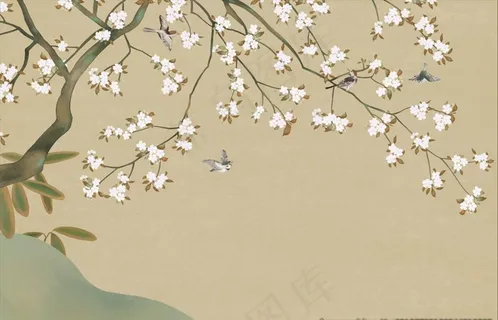 中式花鸟背景墙图片