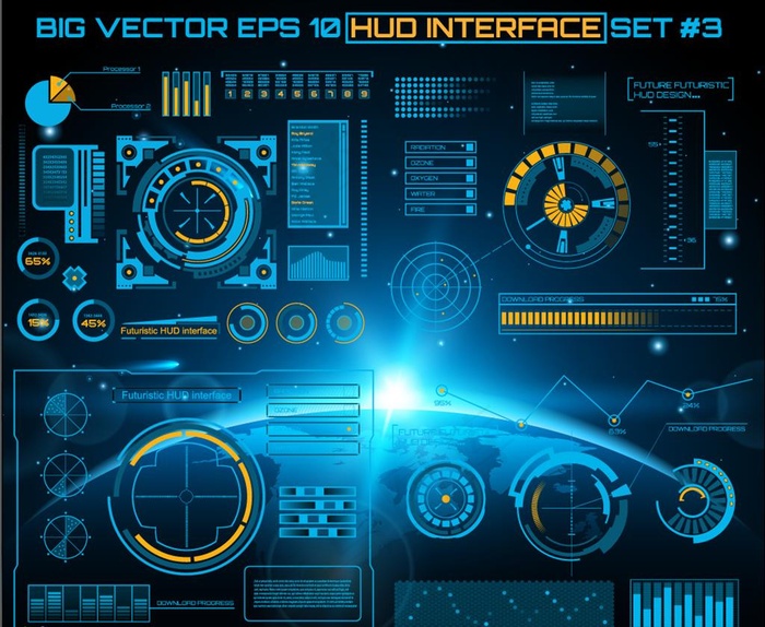 抽象蓝色虚拟触摸屏HUD界面图片eps,ai矢量模版下载