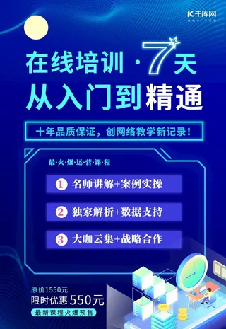 蓝色创意在线培训微商运营海报图片