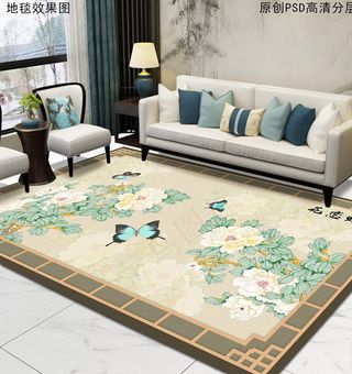 新中式花鸟轻奢地毯图片