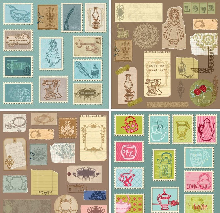 怀旧纸张邮票 欧式花纹边框图片