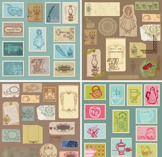 怀旧纸张邮票 欧式花纹边框图片