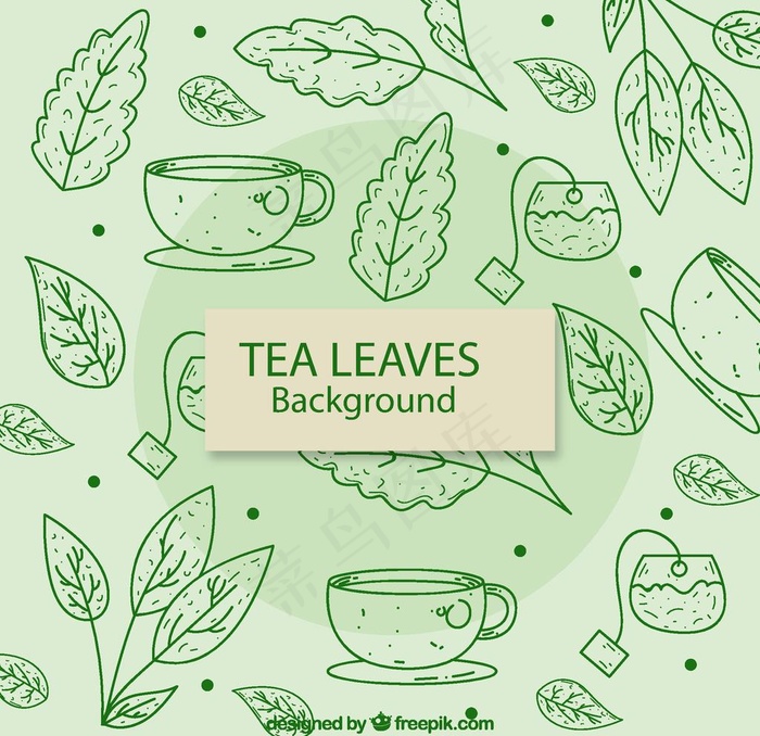 手绘茶水和茶叶图片