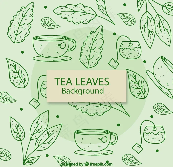手绘茶水和茶叶图片