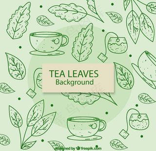 手绘茶水和茶叶图片