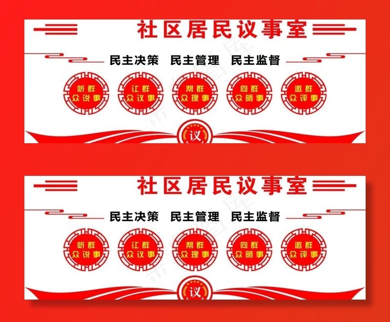 社区居民议事室文化墙图片cdr矢量模版下载