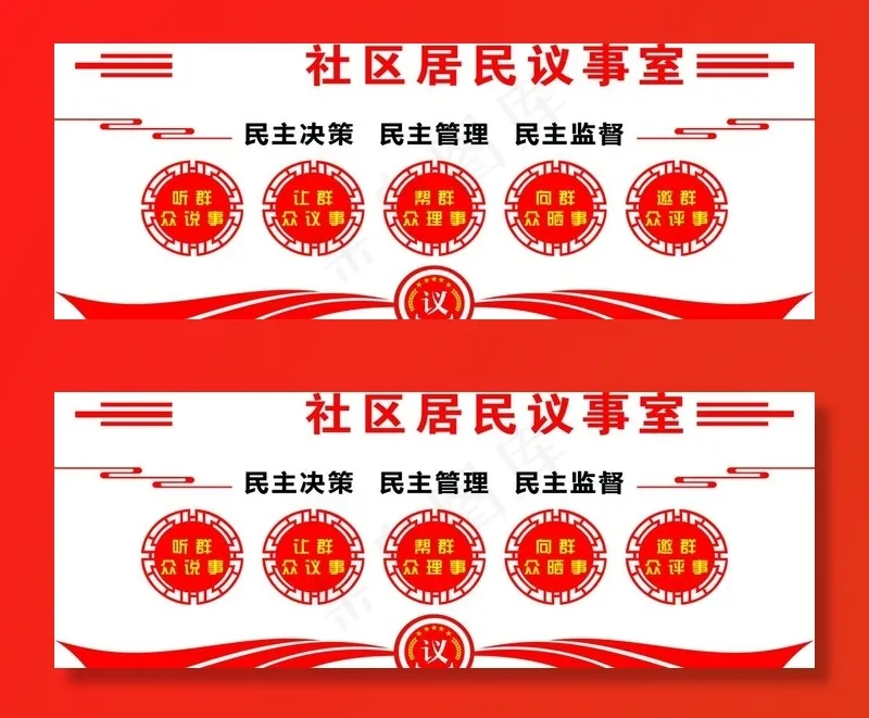 社区居民议事室文化墙图片cdr矢量模版下载