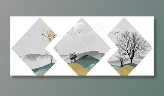 新中式水墨意境山水山脉装饰画图片