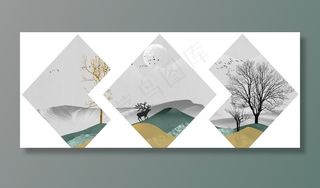 新中式水墨意境山水山脉装饰画图片