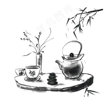 免抠图古风茶水墨元素图片