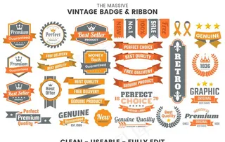 彩绘复古徽章飘带图片