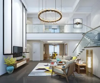 北欧loft客厅效果图3D模型图片