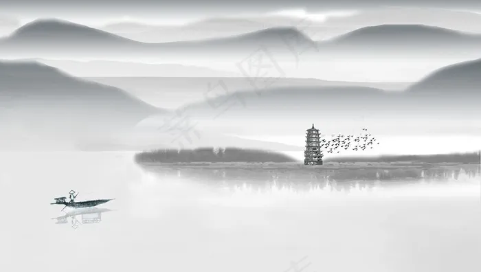 水墨画 山水画 山水图片psd模版下载