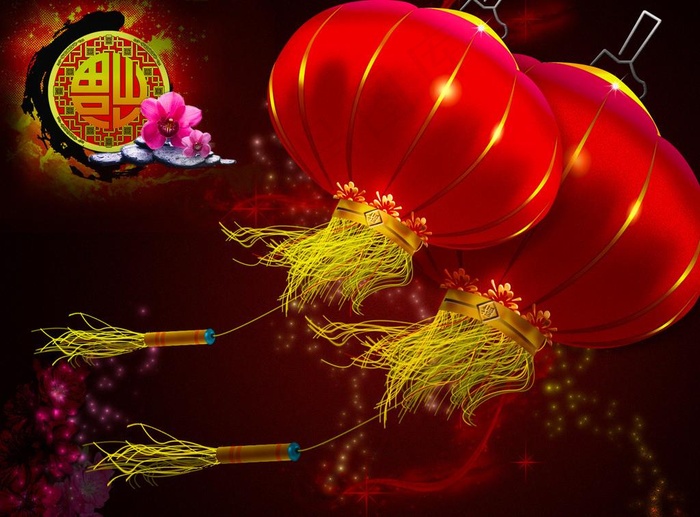 飘动的金色灯笼图片psd模版下载