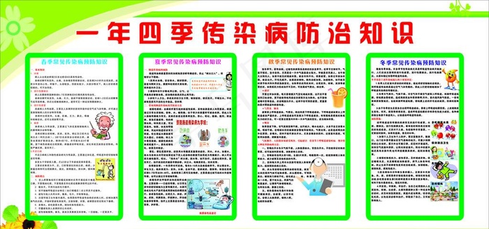 一年四季传染病防治知识图片cdr矢量模版下载