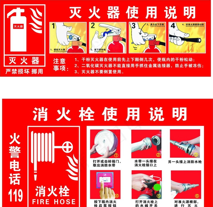 灭火器使用说明 消火栓使用图片cdr矢量模版下载