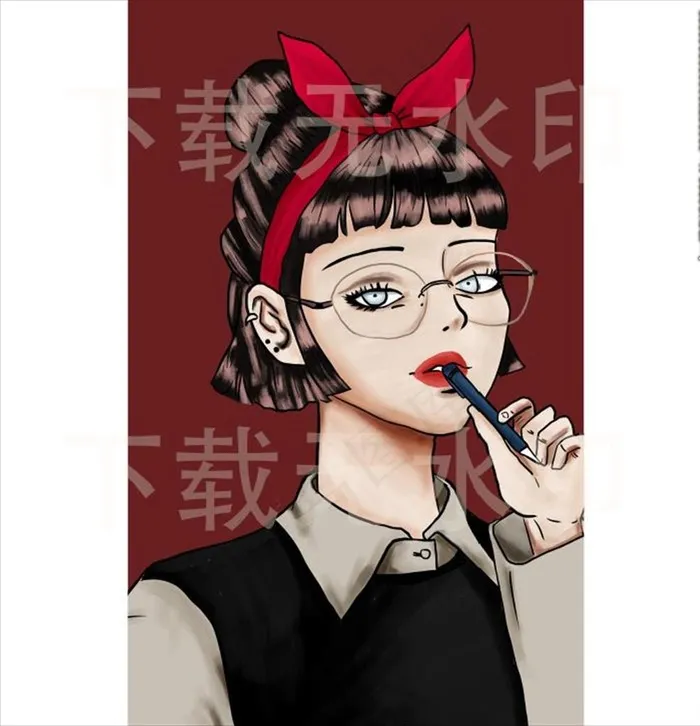 手绘女孩图片psd模版下载