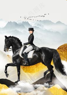 欧式油画战马玄关装饰画图片