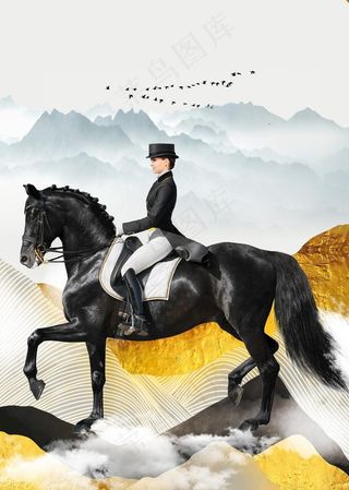 欧式油画战马玄关装饰画图片