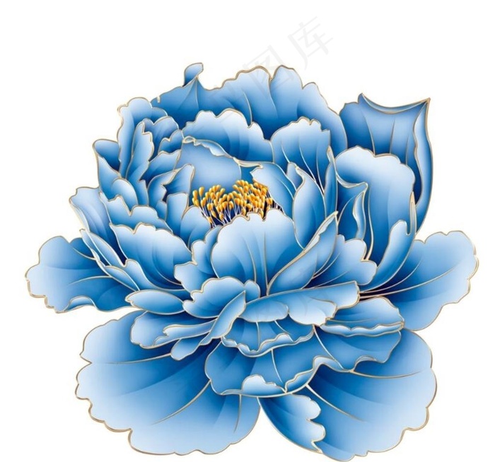 牡丹花青花图片psd模版下载